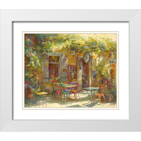 Au Bistrot de Marie White Modern Wood Framed Art Print with Double Matting by Messely, Johan