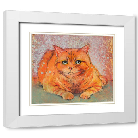 Cat lying down White Modern Wood Framed Art Print with Double Matting by Botman, Loes