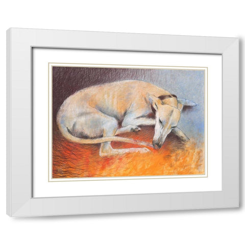 Dog resting White Modern Wood Framed Art Print with Double Matting by Botman, Loes