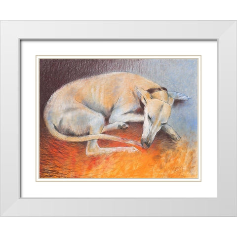 Dog resting White Modern Wood Framed Art Print with Double Matting by Botman, Loes