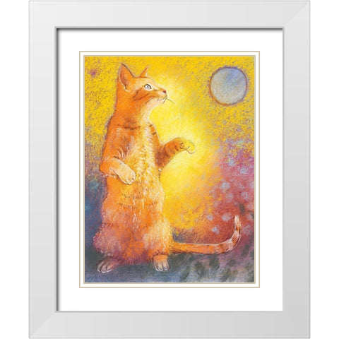Playing Cat White Modern Wood Framed Art Print with Double Matting by Botman, Loes