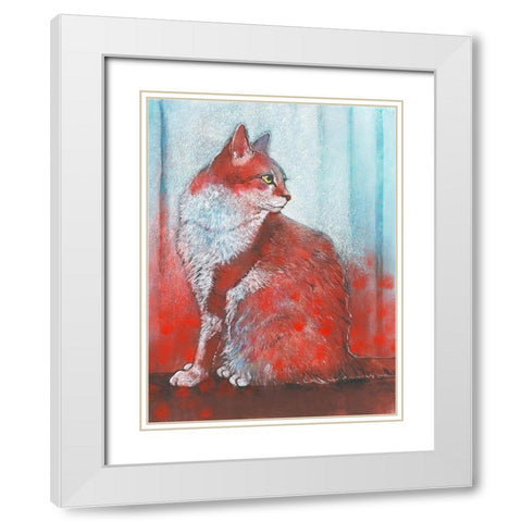 Red Cat White Modern Wood Framed Art Print with Double Matting by Botman, Loes