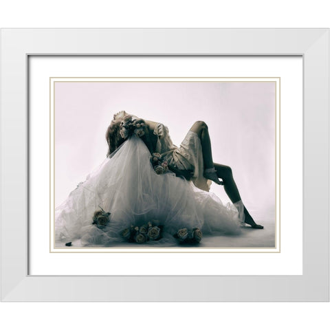 Inked Rose White Modern Wood Framed Art Print with Double Matting by Milillo, Marco