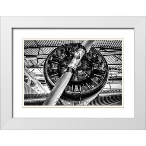 Propellor Engine White Modern Wood Framed Art Print with Double Matting by Ronin