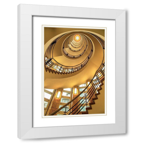 Yellow Staircase White Modern Wood Framed Art Print with Double Matting by Ronin