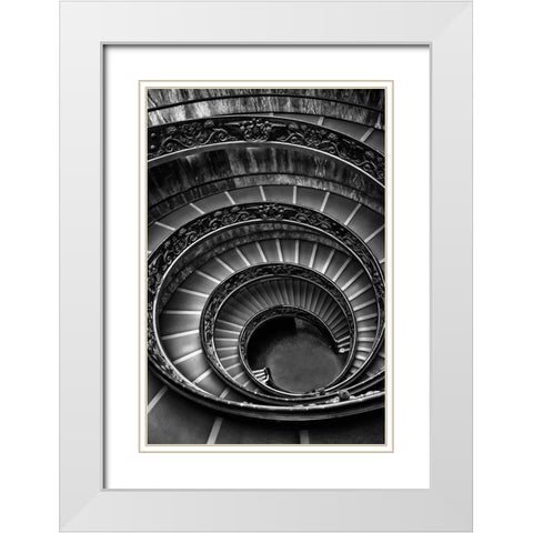 Roman Staircase black and white White Modern Wood Framed Art Print with Double Matting by Ronin