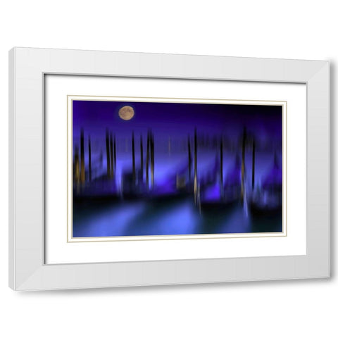 Kanale Grande Blaue Stunde White Modern Wood Framed Art Print with Double Matting by Fischer, Rolf