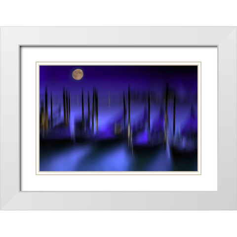 Kanale Grande Blaue Stunde White Modern Wood Framed Art Print with Double Matting by Fischer, Rolf