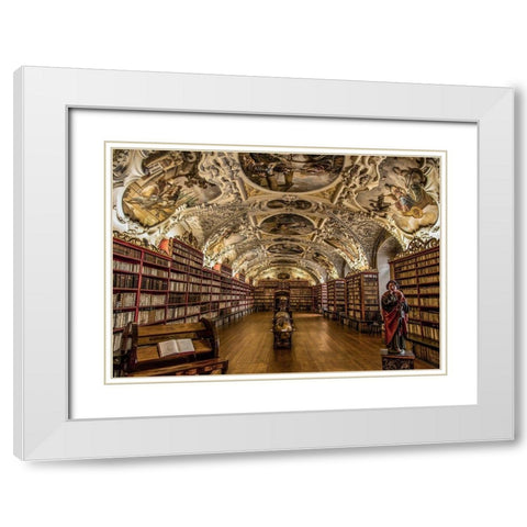 Beautiful old Library White Modern Wood Framed Art Print with Double Matting by Ronin