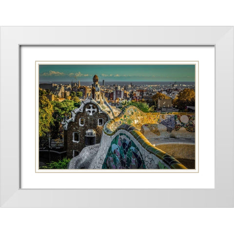 Colourful Barcelona White Modern Wood Framed Art Print with Double Matting by Ronin