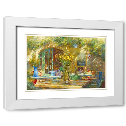 Terrasse - Le petit cafe White Modern Wood Framed Art Print with Double Matting by Messely, Johan