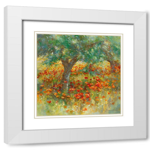Les coquelicots White Modern Wood Framed Art Print with Double Matting by Messely, Johan