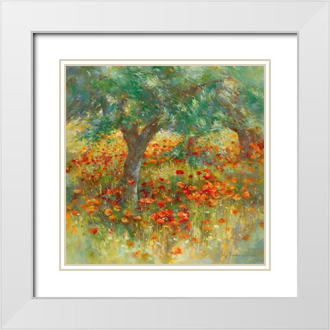 Les coquelicots White Modern Wood Framed Art Print with Double Matting by Messely, Johan