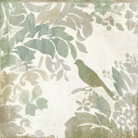 Damask Bird II White Modern Wood Framed Art Print by Jensen, Asia