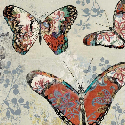 Patterned Butterflies II White Modern Wood Framed Art Print with Double Matting by Jensen, Asia