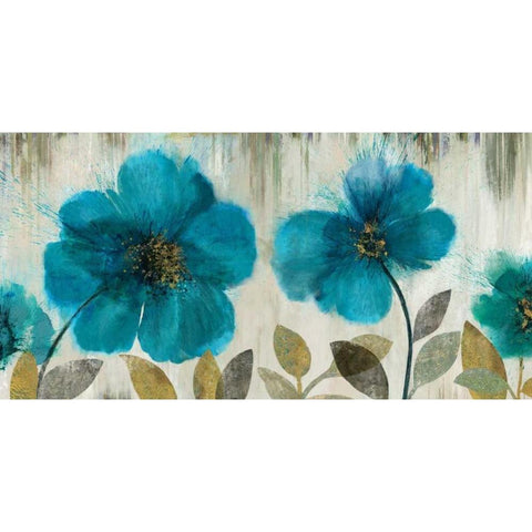 Teal Flowers Gold Ornate Wood Framed Art Print with Double Matting by Jensen, Asia