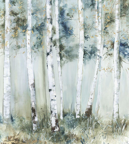 Birch Blue Forest White Modern Wood Framed Art Print with Double Matting by Pearce, Allison