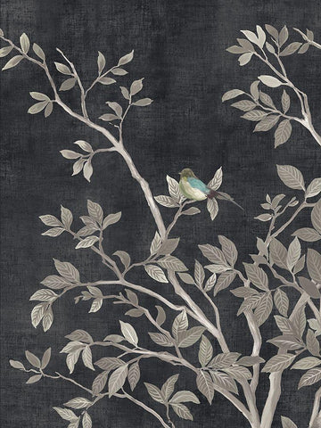 Blue Parakeet Tree II White Modern Wood Framed Art Print with Double Matting by Pearce, Allison