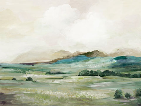 Serene Hillside Greens White Modern Wood Framed Art Print with Double Matting by Pearce, Allison