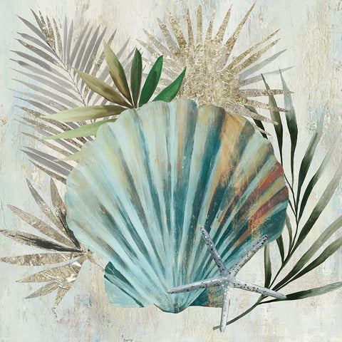 Turquoise Shell I Black Modern Wood Framed Art Print with Double Matting by Wilson, Aimee