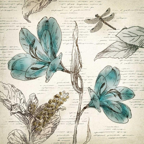 Blooming Teal I - Mini White Modern Wood Framed Art Print with Double Matting by Wilson, Aimee