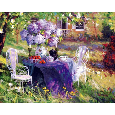 Lilac Tea Party White Modern Wood Framed Art Print by Benjamin