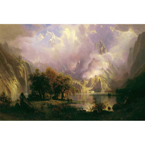 Rocky Mountain Landscape Black Modern Wood Framed Art Print with Double Matting by Bierstadt, Albert