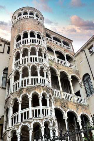 Scala Contarini del Bovolo #1 White Modern Wood Framed Art Print with Double Matting by Blaustein, Alan