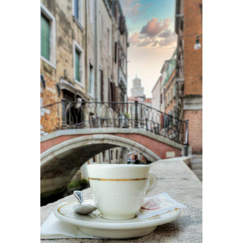 Venetian Canale Caffe #1 Black Modern Wood Framed Art Print with Double Matting by Blaustein, Alan