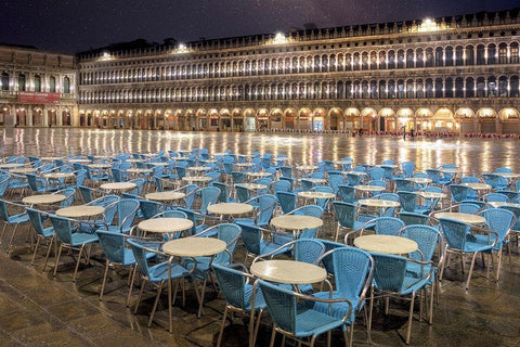 Piazza San Marco At Night White Modern Wood Framed Art Print with Double Matting by Blaustein, Alan