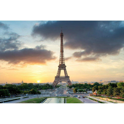 Eiffel Tower Sunset Black Modern Wood Framed Art Print by Blaustein, Alan