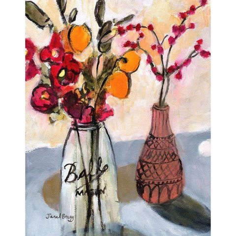 Still Life with Mason Jar and Flowers White Modern Wood Framed Art Print by Bragg, Janel