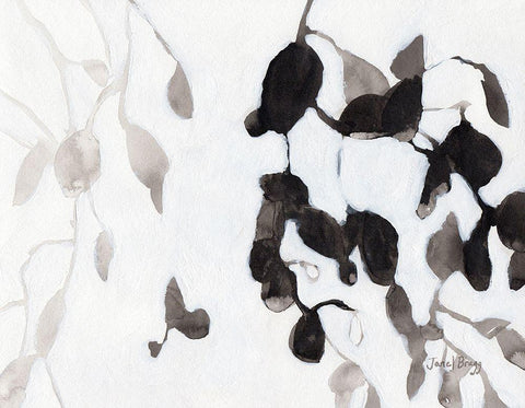 Leaves in Black and White White Modern Wood Framed Art Print with Double Matting by Bragg, Janel