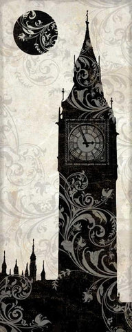 Moon over London Black Ornate Wood Framed Art Print with Double Matting by Color Bakery