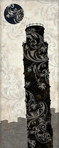 Moon over Pisa Black Ornate Wood Framed Art Print with Double Matting by Color Bakery