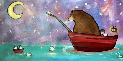 Bear Boat Black Ornate Wood Framed Art Print with Double Matting by Doss, Andrea