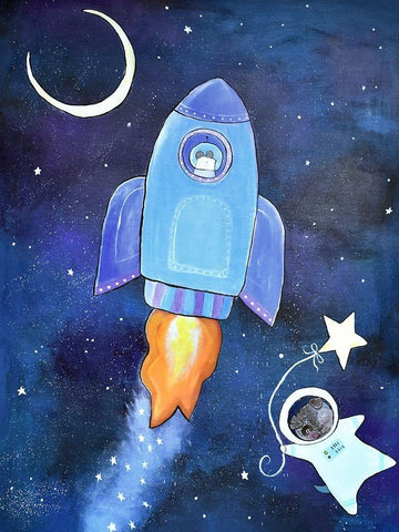 Outer Space Adventure White Modern Wood Framed Art Print with Double Matting by Doss, Andrea