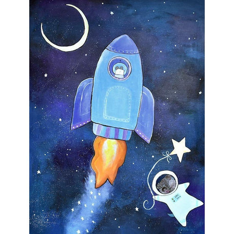 Outer Space Adventure Black Modern Wood Framed Art Print by Doss, Andrea