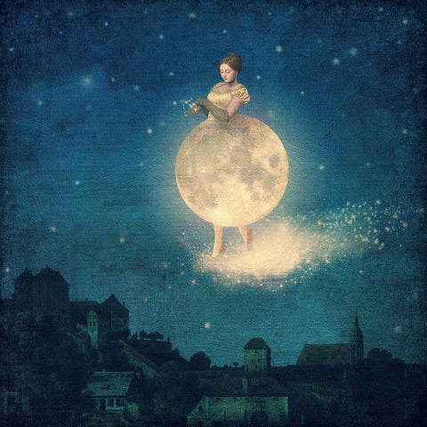 Shhh Lady Night is Coming White Modern Wood Framed Art Print by Flores, Paula Belle