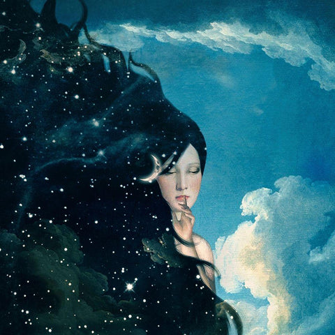 Lady Night Black Modern Wood Framed Art Print by Flores, Paula Belle