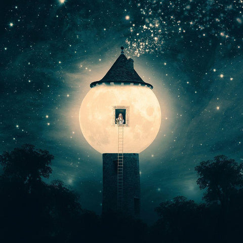 The Moon Tower Black Modern Wood Framed Art Print by Flores, Paula Belle