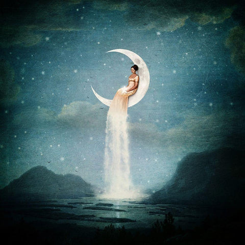 Moon River Lady Black Modern Wood Framed Art Print by Flores, Paula Belle