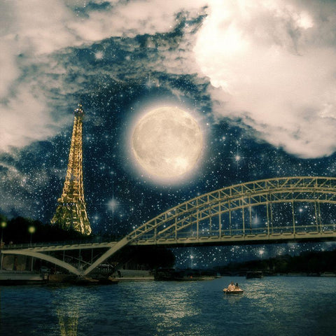 One Starry Night in Paris Black Modern Wood Framed Art Print by Flores, Paula Belle