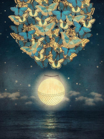 The Rising Moon White Modern Wood Framed Art Print with Double Matting by Flores, Paula Belle