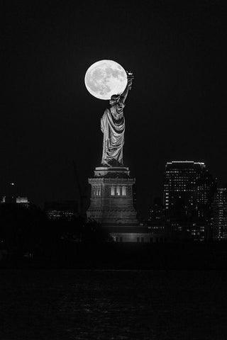 Full Moon New York White Modern Wood Framed Art Print with Double Matting by Getty, Bruce
