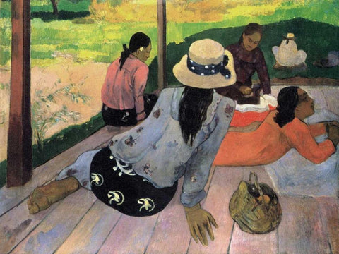 The Siesta Black Ornate Wood Framed Art Print with Double Matting by Gauguin, Paul