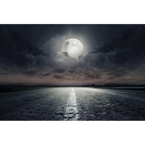 Moon Black Modern Wood Framed Art Print by PhotoINC Studio