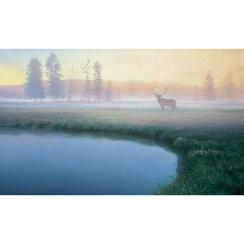 Yellowstone Mist Black Modern Wood Framed Art Print with Double Matting by Manocchia, Adriano