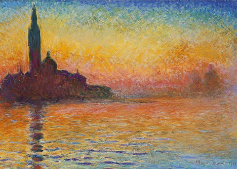 Saint-Georges majeur au cr puscule White Modern Wood Framed Art Print with Double Matting by Monet, Claude