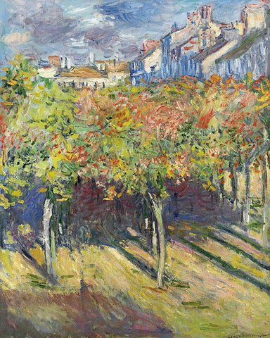 The Lindens of Poissy, 1882 White Modern Wood Framed Art Print with Double Matting by Monet, Claude